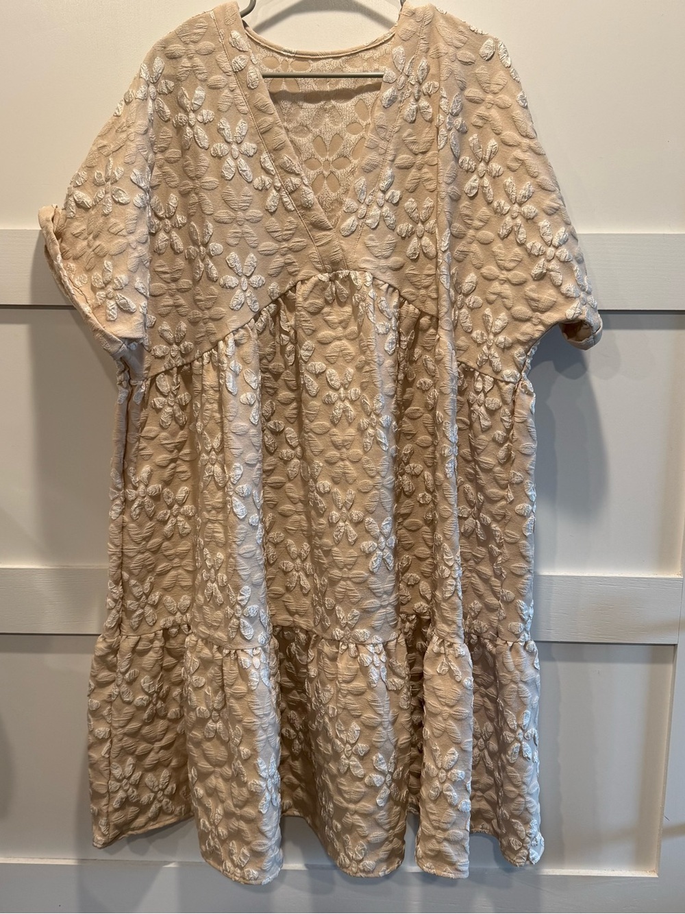 SHEIN Cream Embroidered Tiered Casual Dress for Women